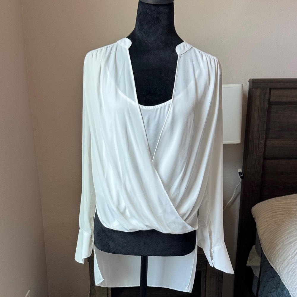 BCBGMaxAzria White Draped Blouse